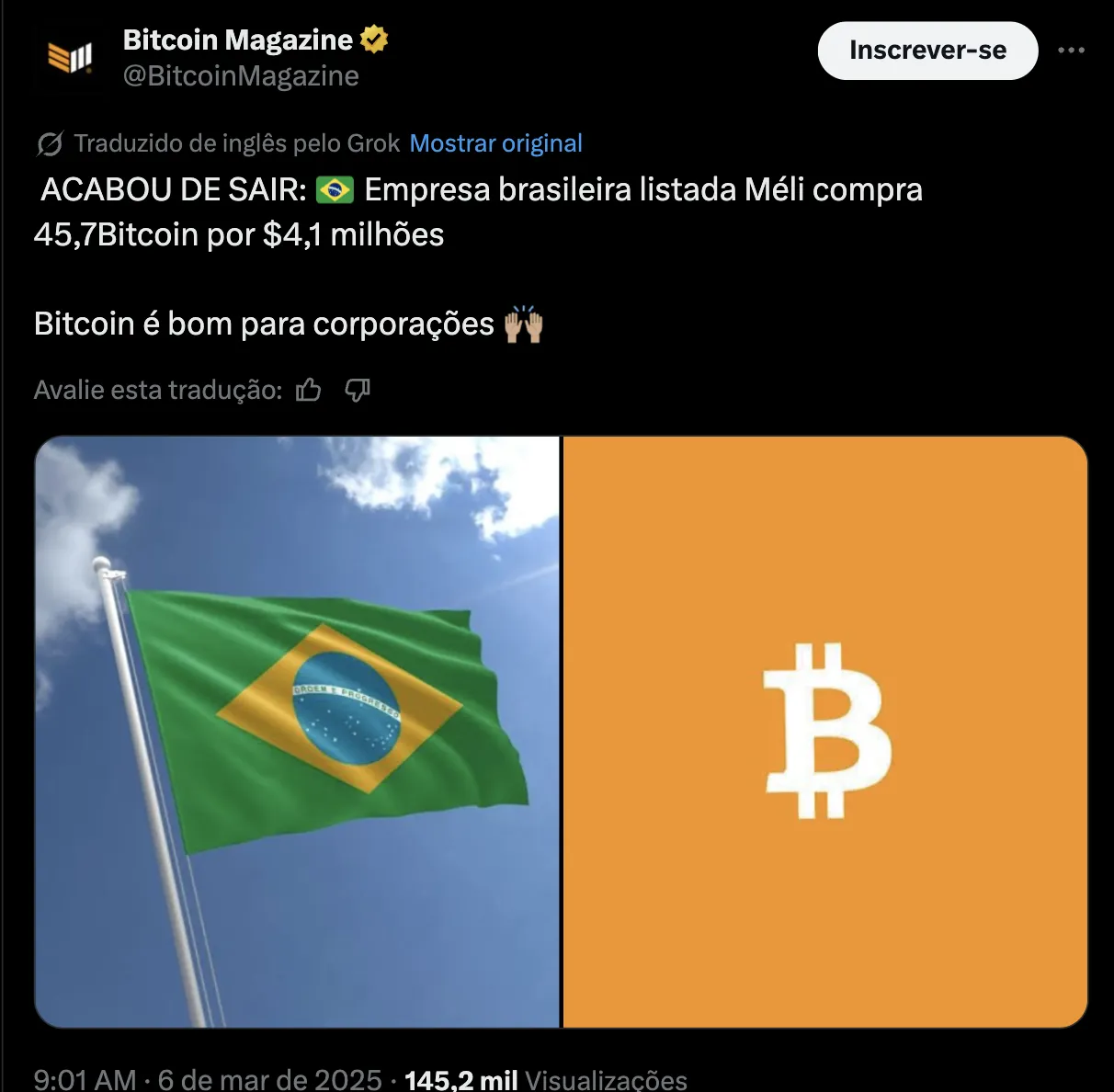 Notícia sobre legislação de Bitcoin